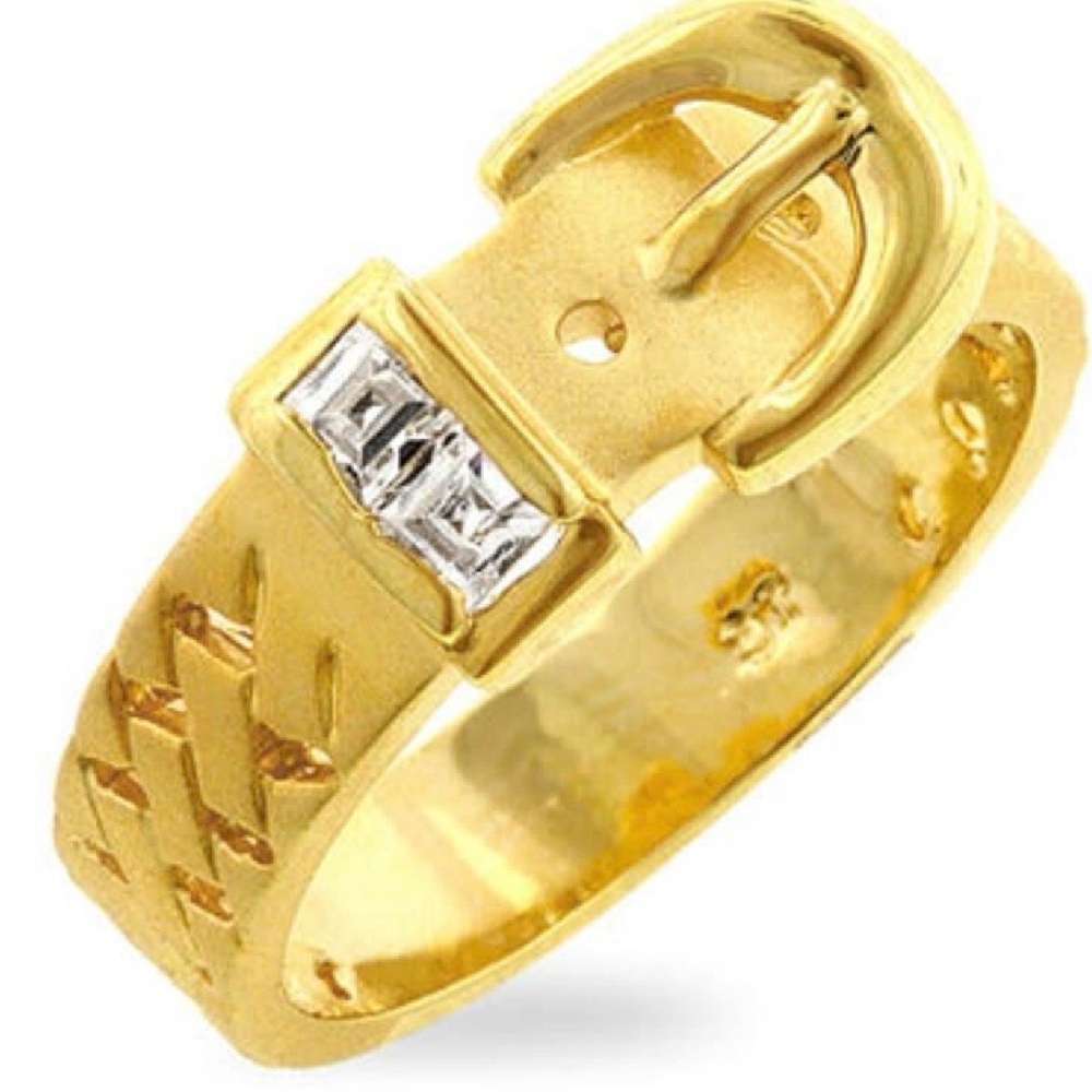 ✨Vintage Gold Plated UNIQUE .20ct White Sapphire Designer Buckle Ring SZ 7✨